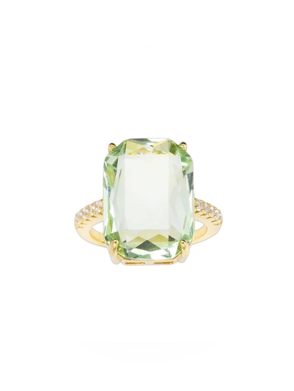 New Amanda Blu Green Cubic Zirconia Rhinestone 18K Dipped Gold Cocktail Ring